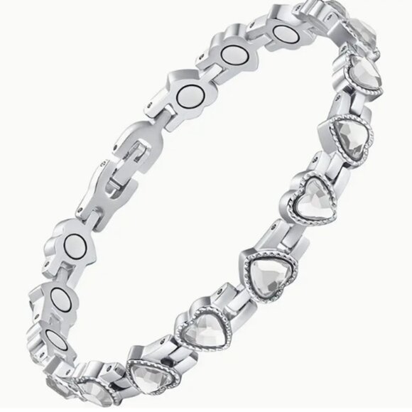 Clear Heart Shaped Lymphatic Magnetherapy 3500 Gauss Magnet Adjustable Bracelet - Picture 2 of 2